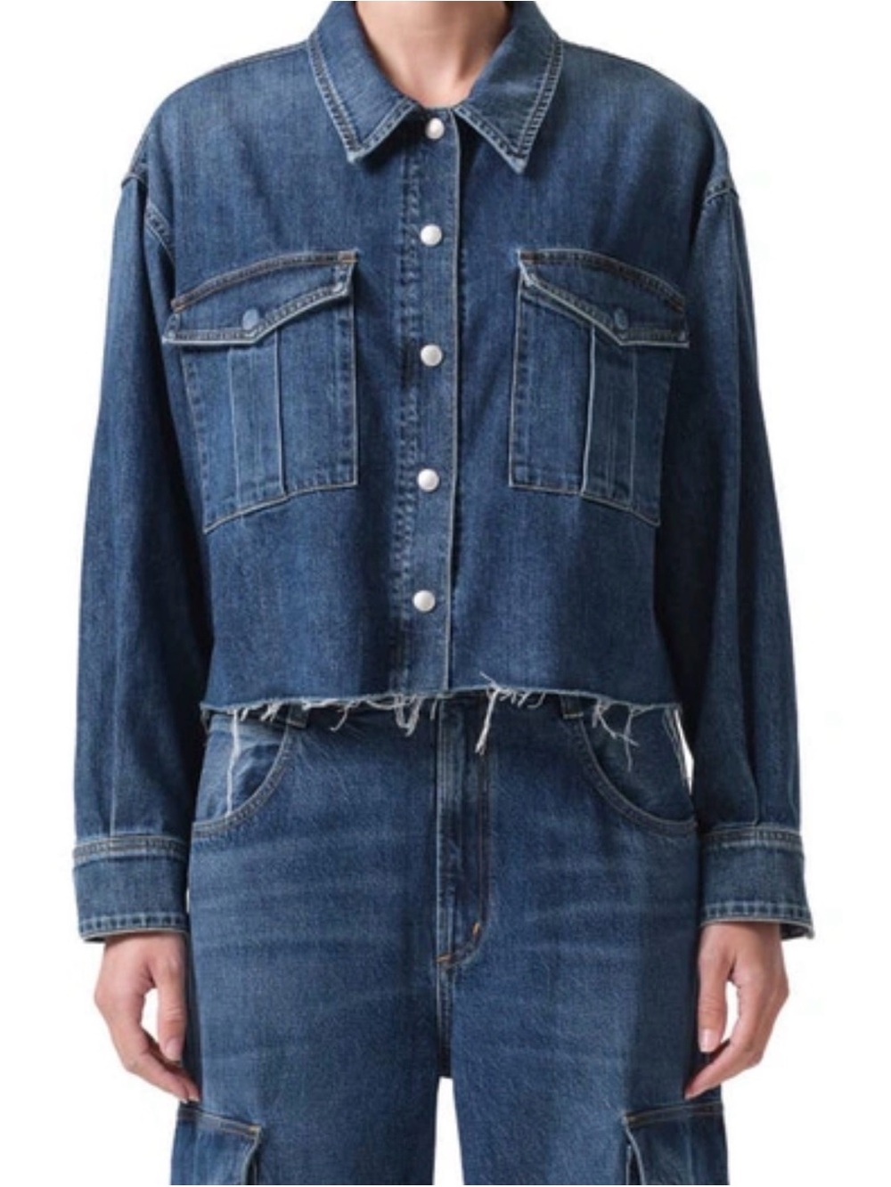 Agolde Dark Blue Cropped Denim shirt - Picture 8 of 8